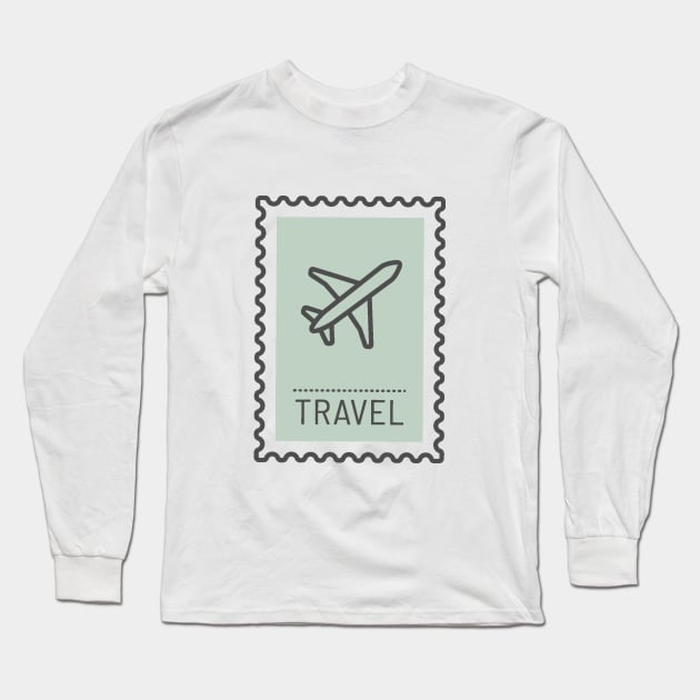 Postage Stamps of Traveling, Funny Airplane Icon Long Sleeve T-Shirt by Islanr